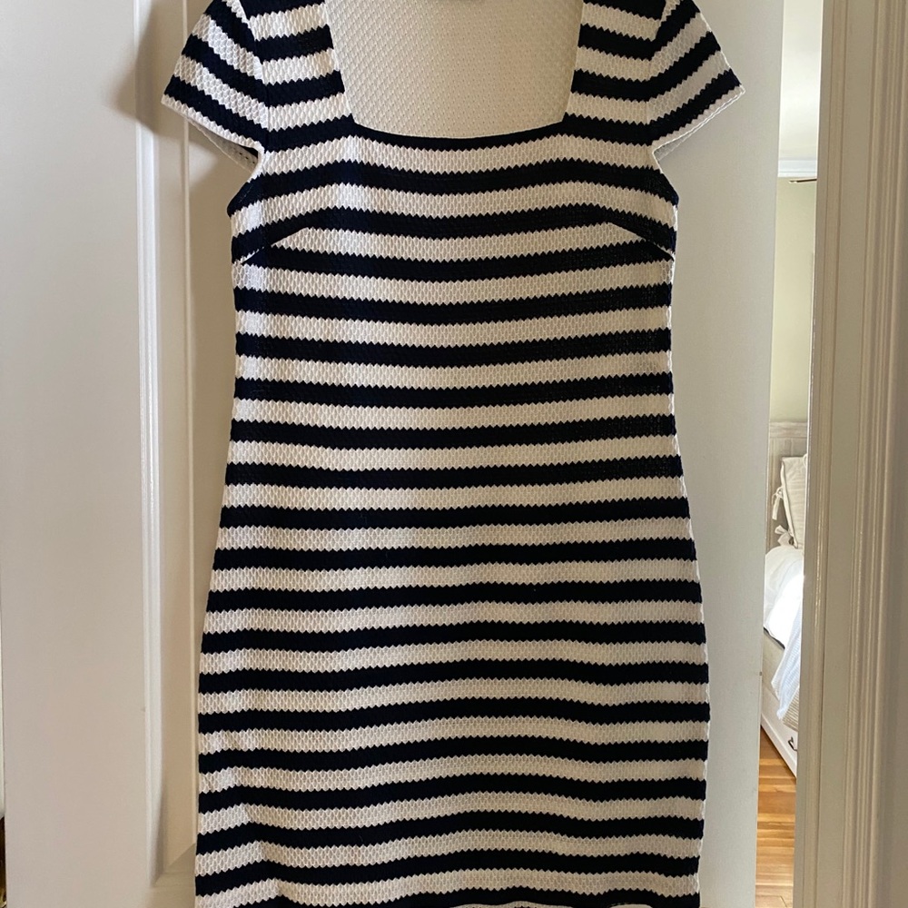 Diane von Furstenberg  Navy/white stripe dress.